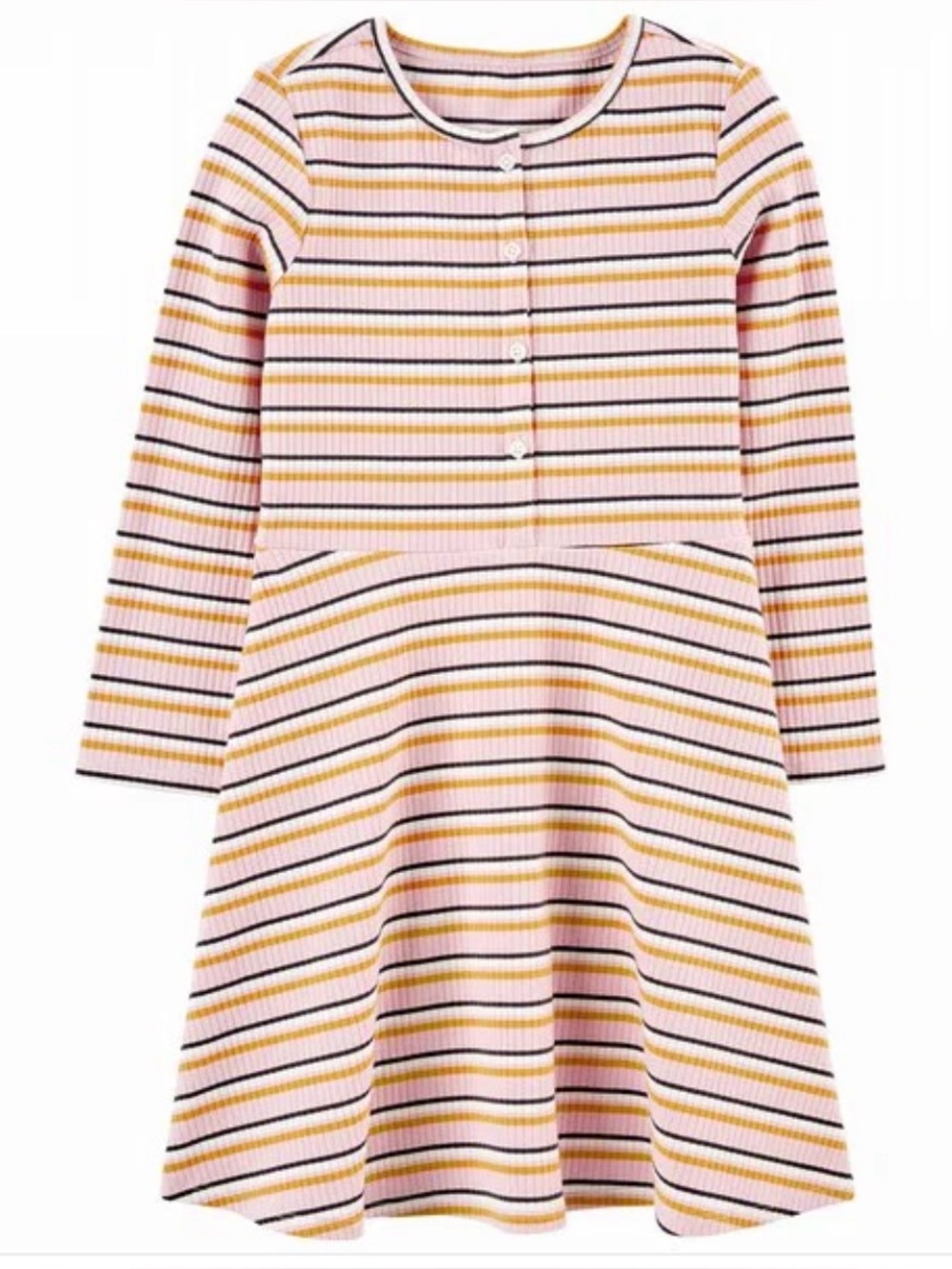 NWT OshKosh Girls 7 7A Ribbed Striped Long Sleeve Swing Dress Pink Retro Prep⁠